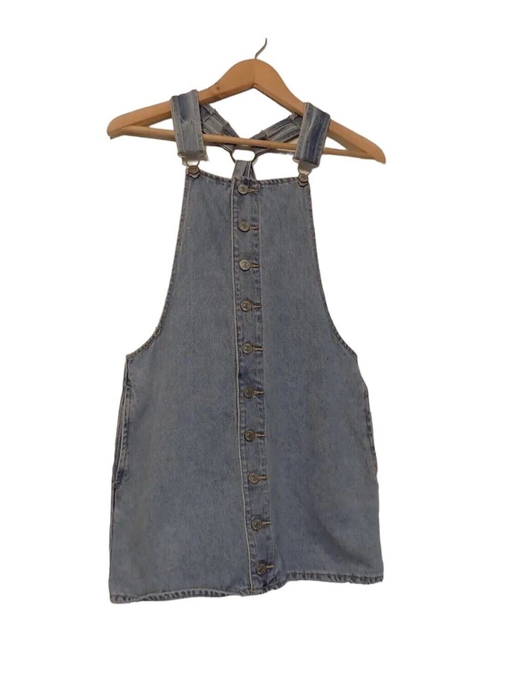 Forever 21 denim mini dress bib overall button front size S/M